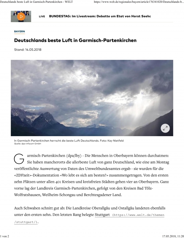 Deutschlands beste Luft in Garmisch-Partenkirchen